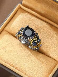 1 chiếc nhẫn Zirconia tổng hợp màu xanh dương, hình vuông lớn, đính lá và dây leo màu vàng, kiểu Marquess, quà tặng đính hôn, quà tặng kỷ niệm, nhẫn sang trọng cho các bữa tiệc và trang phục thường ngày, hoàn hảo để tặng bạn bè. - nhẫn - Xem 6
