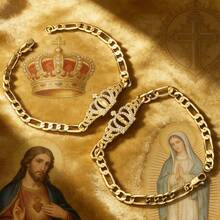 1 Piece Divine Protection Copper Bracelet-Our Lady Of Guadalupe&Saint Jude Portrait With Crown Frame, Shinny Zirconia Inlaid Jewelry - Gold - View 1