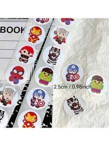 Marvel 500张漫威超级英雄蜘蛛侠和钢铁侠贴纸，装饰封条贴纸，圆形贴纸礼品，适合DIY包装糖果袋装饰，适合作为生日礼物、毕业季礼物、节日派对礼物 - 彩色 - 查看 1