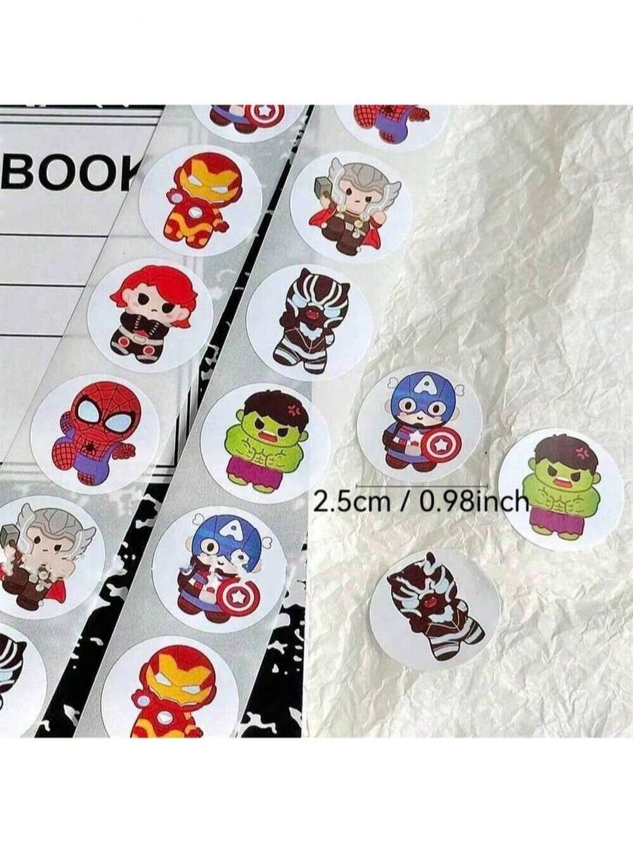 Marvel 500张漫威超级英雄蜘蛛侠和钢铁侠贴纸，装饰封条贴纸，圆形贴纸礼品，适合DIY包装糖果袋装饰，适合作为生日礼物、毕业季礼物、节日派对礼物 - 彩色 - 查看 1