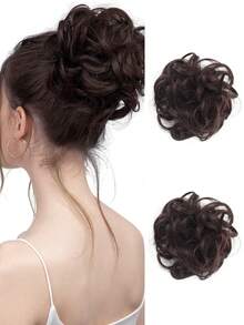 2件装合成发髻凌乱发圈弹性橡皮筋发片波浪卷发髻马尾辫接发片女士 - 彩色 - 查看 11