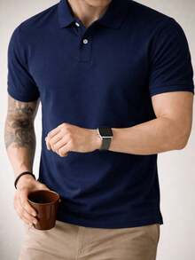 Kit Of 2 Men's Slim-Fit Polo Shirts, Comfortable, All Regular Fit, Double Button. - Black and BlueM - View 2