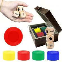 Left Right Center Dice Game Set, 3 Pcs 1-Inch Wooden Dices With Chips In Bamboo Storage Box, Portable Travel-Friendly Game For On-The-Go Fun - Gỗ - Xem 3