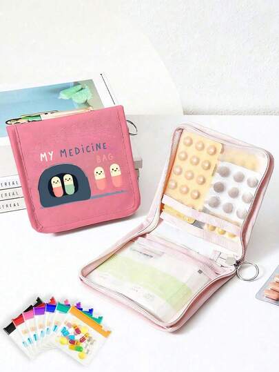 Portable Medicine Pack, Compact Pill Organizer Box And First Aid Kit, Themed Medicine Pack Printed With Pills, Pills And "My Medicine Pack" Pattern, Suitable For Daily/Outdoor/Travel Use, Portable Medicine Storage, Suitable For People Who Pay Attention To Health And Use Anytime And Anywhere, Essential Medical Accessories, Multifunctional Fabric Small Medicine Pack, Mother's Day Gift, Independence Day, Easter, Friendly And Thoughtful Gift