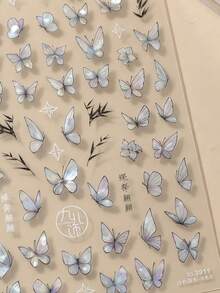 1pc 5D Nail Art Sticker, Willow Branch Black Edge Glossy Butterfly Pattern, Spring Nail Decal Design, DIY Nail Art Nails Nail Stickers - Multicolor - View 3