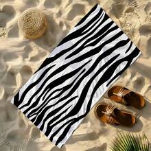 1pc Ultra Soft & Absorbent Microfiber Beach Towel, With Fashionable Zebra Print - Large Rectangular Bath Towel, Suitable For Beach, Pool Or Spa, 260 GSM, Black & White Animal Pattern, Lightweight & Durable Polyester Material - A - View 9