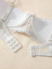 1pc Solid Color Underwire Plunge Bra With Spaghetti Strap - White - View 5