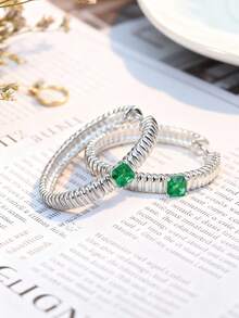 1对925纯银心形吊坠耳环，镶嵌红色立方氧化锆，法式时尚优雅，适合女性在派对、度假和日常通勤时佩戴，是精致的情人节耳环礼物。 - 銀色 - 查看 1