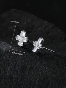 1 paire de boucles d'oreilles vintage pour hommes en cuivre avec croix micro-incrustée de zircone, hypoallergénique, design religieux de Jésus, convient pour un port quotidien, cadeau de Noël, Nouvel An, Saint-Valentin - Argent - Voir 12