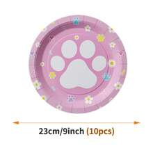 Pink Cat Paw Print Disposable Plates, Napkins, Cups - One-Time Party Supplies Set, Suitable For 10 Guests, Disposable Paper Plates Party Tableware For Birthday, Wedding, Picnic - Multicolor - View 10