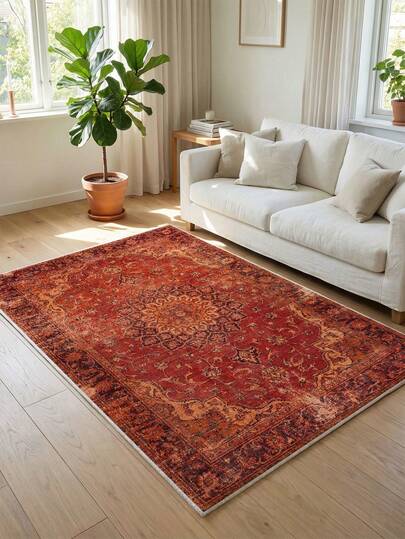 1pc Boho Style Large Area Rug, Mandala Flower Pattern, Soft & Comfortable Texture, Easy Maintenance, Non-Slip Backing, Suitable For Living Room, Bedroom, Kitchen, Dining Room, Office, Home Decor, Bedroom Decor, Room Decor And Doormat.