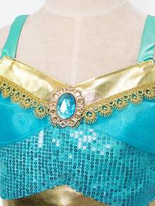 Disfraz de Princesa Jasmine para Halloween - Traje de danza del vientre con lámpara para niños - Azul - Ver 5