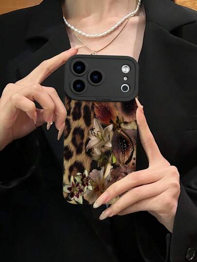 豹纹和混合花束图案手机壳，个性化手机壳，兼容 17/17Pro/17Pro Max、16、15、14、13、12、11 Plus/Pro Max和Galaxy S21/23/24/25/ULTRA/PLUS/FE，复活节、圣诞节、万圣节装饰礼物/生日礼物，送给女朋友、男朋友、朋友或自己。