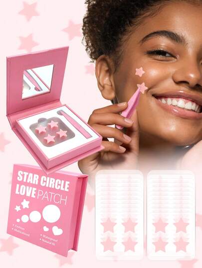 80 piezas de Pegatinas de Estrellas Lindas - Pegatinas para la Cara, Sin Alcohol, Sin Fragancia, Suaves en la Piel, Fáciles de Aplicar, Resistentes al Agua, Pegatinas de Estrellas Rosas, Perfectas para Decoraciones de Fiestas, Gemas para la Cara, Incluye Espejo de Maquillaje y Pinzas de Plástico, Adecuado para Maquillaje, Decoración, Viajes, Dormitorio, Fotografía, Esencial para Pintura Facial, Accesorio de Maquillaje Ideal. 4/40 piezas por Hoja.