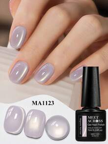 MEET ACROSS 1pc Golden Silk Milky Cat Eye Gel Nail Polish , 7ml Gold Light Jelly Glass Beads Effect Cat Magnetic Gel Polish , Semi Permanent Soak Off UV Gel Varnish For Summer Nails, Manicure Nail Art DIY For Home And Salon Nail Supplies - 淡紫色 - 查看 2