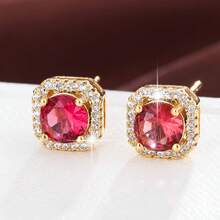 2pcs Women's Cubic Zirconia Square Stud Earrings, Gold-Plated Jewelry Suitable For Daily Wear And Festivals - Earring - View 10