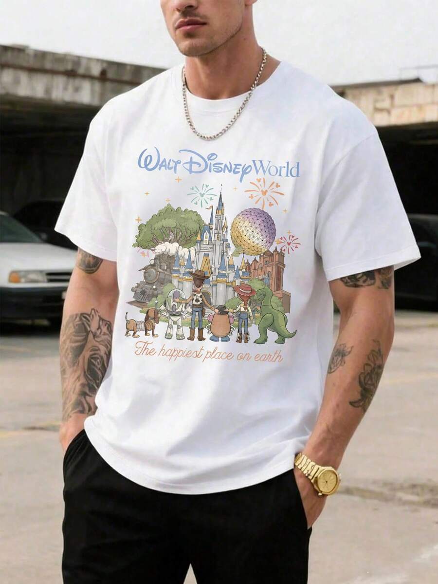 Men's Disney Casual T-Shirt, Walt Disney World Toy Story Print, Whimsical Design, Comfortable Soft Fabric, Perfect For Theme Park Visits - 白色 - 查看 1