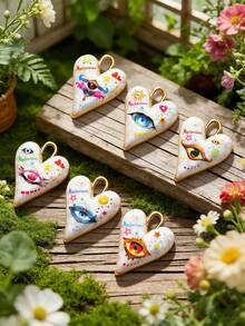 2/50pcs Random Multi-Color Fashionable Dark Heart & Devil's Eye Pendant, Suitable For DIY Necklace, Bracelet, Earring, Keychain, Phone Chain, Couple Gift Jewelry Making - Multicolor - View 8