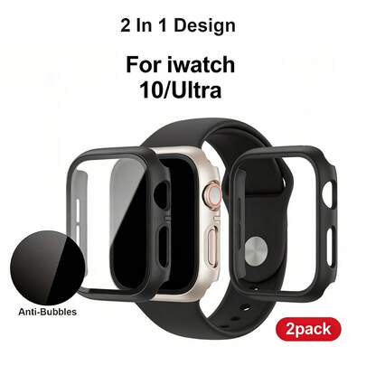 2片装手表保护膜（黑色/钛色），适用于 42/46/49mm，防摔时尚休闲保护壳，智能手表配件，适合运动和日常佩戴，防指纹，触感顺滑，持久保护。33mm超薄保护膜，9H硬度，防刮擦。5D圆角设计。