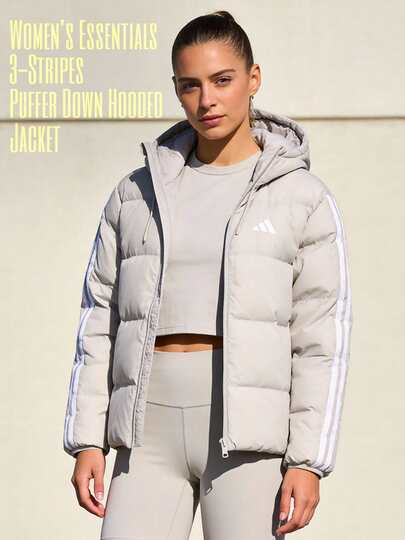 Adidas Chaqueta acolchada con capucha para mujer, ropa deportiva para uso diario al aire libre, cómoda y casual