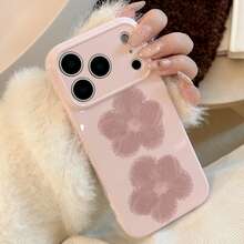 Funda de teléfono suave de primavera con flores rosa guayaba y moradas, compatible con iPhone 16/17/15 Pro Max/14, diseño lindo, geométrico, estilo coreano, artístico, minimalista, estilo Ins - Rosa Pálido - Ver 7