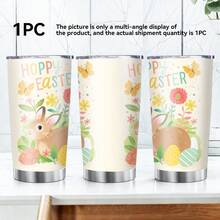 1pc/5pcs 20oz Stainless Steel Insulated Tumbler. A Cute Car-Shaped Cup With A Yellow Bunny And Colorful Egg Pattern, Comes With A Leak-Proof Lid, Suitable For Outdoor Activities Or Camping. Spring/Summer Style For Holiday Celebrations. - Multicolor - View 9