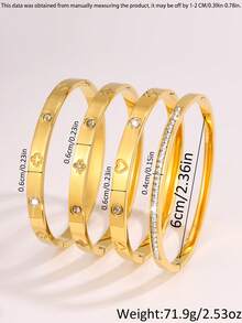 4 pièces Ensemble de bracelets de luxe en acier inoxydable, convient pour le port casual, les festivals de musique, les fêtes, les voyages, les anniversaires, les cadeaux - Doré - Voir 4