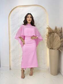 Strapless Midi Dress With Cape - 淺粉色 - 查看 1