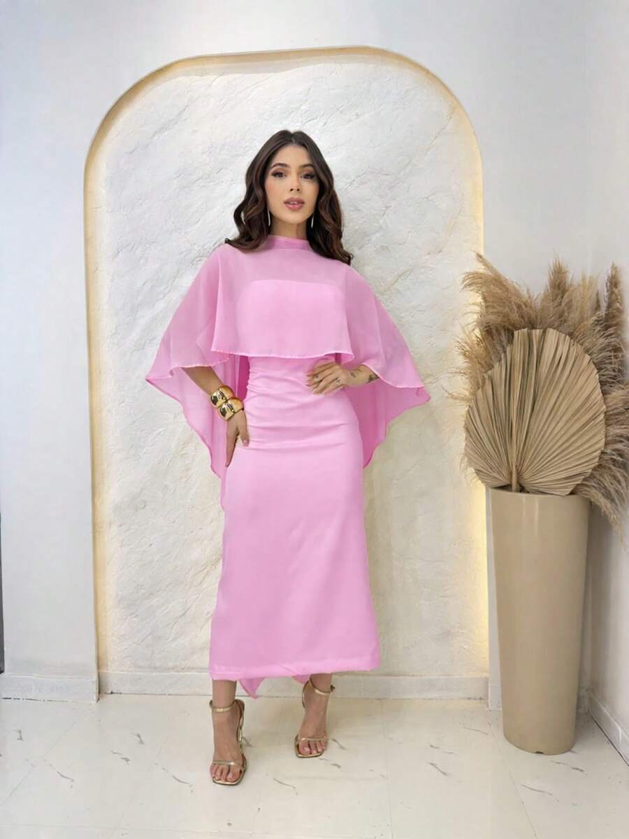 Strapless Midi Dress With Cape - 淺粉色 - 查看 1