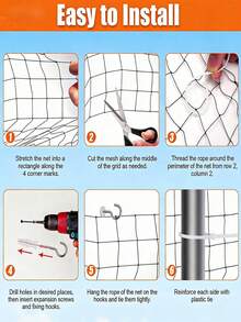 3 Meters*4m Cat Balcony Safety Net (Includes 20 Straps, 20 Expansion Screws, 20 Hooks) Cat Balcony Protective Fence Net, Cat Anti-Fall Net, Cat Railing Net, Pet Enclosure Suitable For Balcony, Railing, Stairs, Terrace, Etc. - 300x400cm - View 6