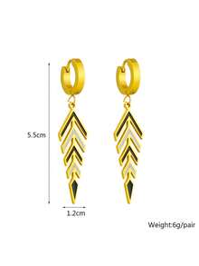 RAYQUEEN Nuevos pendientes de acero inoxidable con borlas largas de espina de pescado geométricas de alta gama - Amarillo Oro - Ver 5