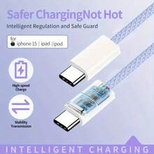 Fast Charging Nylon Braided 60W 5A Type C To Type C/USB To Type C Super Fast Charging Cable For S23 S22 S21 12Pro K50 K60 P40 P60 Android Phone Charger USB C Cord Pro Pro Data USB C Type C Transfer Cord Women's Day Gift - Multicolor - View 7