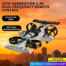 Set de regalo multifuncional 2 en 1 de dron y coche con control remoto, despegue/aterrizaje con un solo botón, modo de suspensión, modo sin cabeza, volteretas aéreas de 360°, modo coche, material ligero de espuma ABS, duradero, regalo de avión de control remoto elegante y tecnológico para Navidad, cumpleaños - Avión de espuma multicolor - Ver 3