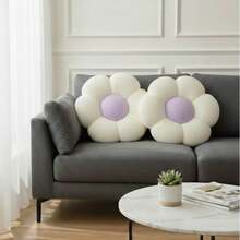 Daisy Flower Shaped Ultra Soft Plush Seat Cushion / Floor Pillow - 45x45 Cm - Made In Turkey - Dusty Purple - View 2