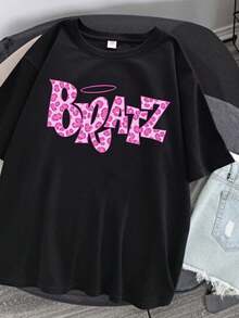 Bratzs Letter Print Blouse White Black T-Shirt Hamsters Graphic Casual Streetwear Summer Tees Shirts Men Women Short Sleeve Tops - 黑色 - 查看 1