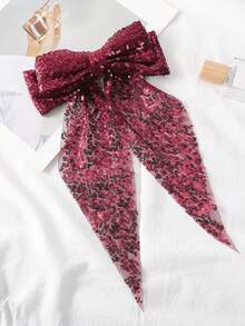 1Pc Sparkling Sequin Ombre Tulle Bow Hair Clips, 3 Styles (Burgundy/Navy/Gold), Party Glitter Hair Accessories, Prom Shining Hairpins - Multicolor - View 6