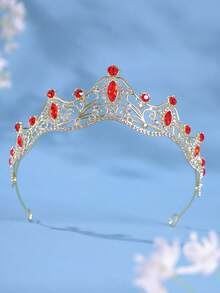 1pc Elegant Women's Fashion Princess 3D Crown Sweet Luxury Rhinestone Birthday Wedding Hair Accessory Headband - Red - View 3