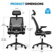 Ergonomic Office Chair With Flip-Up Armrests & 3D Headrest, Swivel Mesh Desk Chair Executive Computer Chair For Home Office Study, 260 LBS Capacity, - With Headrest - View 4