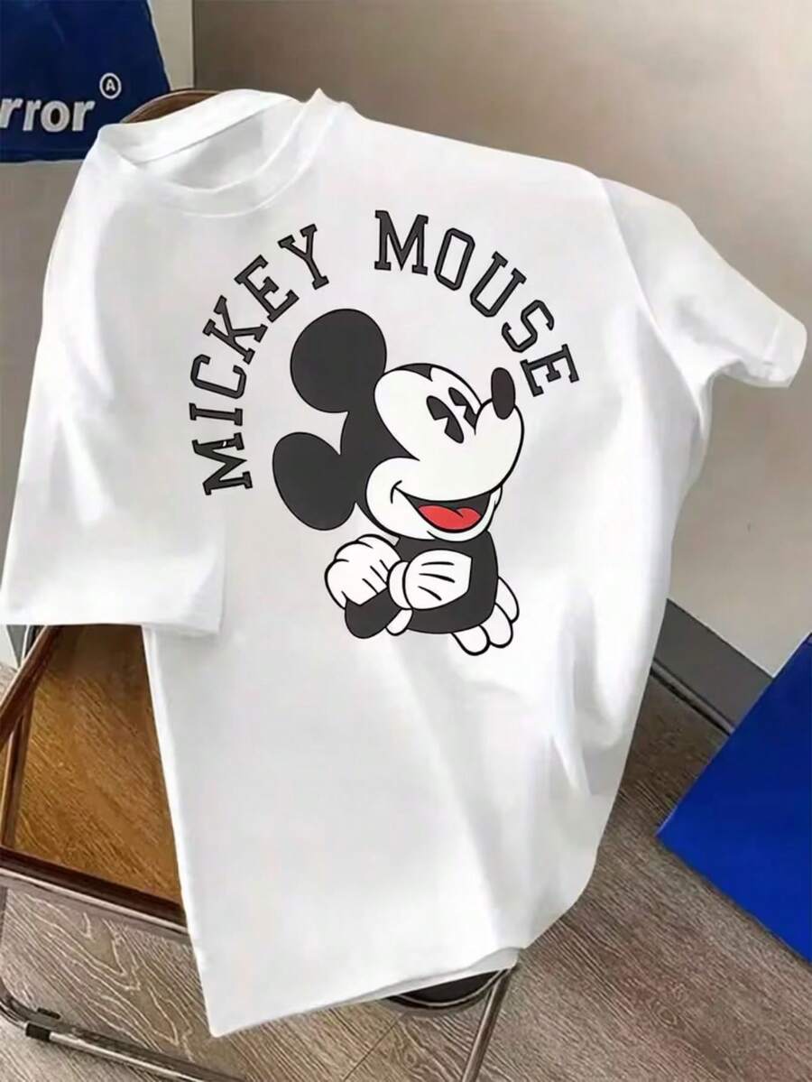 Men's Disney Authorized Pattern Casual Short-Sleeved T-Shirt Mickey Mouse Classic Printed Pattern And Text Soft And Comfortable Round Neck Short-Sleeved Shirt Disney Authorized Men's And Women's T-Shirt Men's Fashion Casual Pullover Four Seasons General Comfortable Style Short-Sleeved T-Shirt Simple Short-Sleeved Fashion Design Daily Wear Travel Party Suitable For Holiday Gifts. - White - View 1