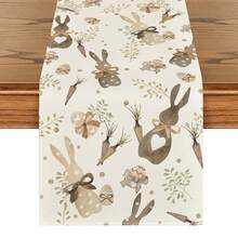 1pc Rabbit, Eucalyptus, Egg & Carrot Easter Tablecloth, Modern Polyester Rectangular Seasonal Spring, Suitable For Daily Kitchen/Dining, Family Gatherings, Indoor/Outdoor Party Decor, Holidays & Special Events. Also Can Be Used To Decorate Dining Table, Fireplace, Entryway Table, Coffee Table, Vanity - Beige - View 9