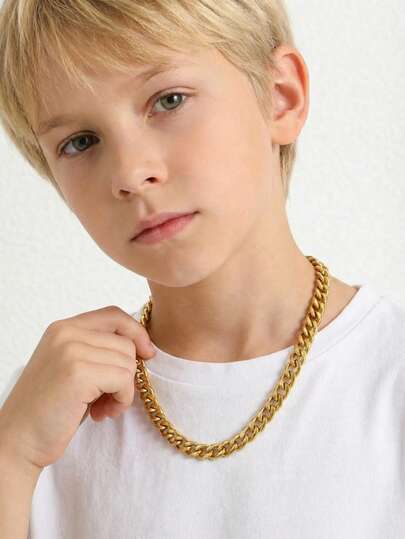 1pc Fashion Classic Gold Stainless Steel Chain Necklace Hip Hop Boy Accessories Punk Style Dress Up Necklace Street Jewelry Accessories