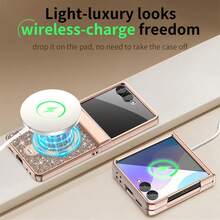 ALuoQ Luxury Rhinestone Electroplated Phone Case With Magnetic Spring Hinge Protection, Includes Anti-Peep Screen Protector, 360° Rotating Phone Stand, Supports Wireless Charging, Compatible With Samsung Z Flip 6 7 Full-Body Shockproof Protective Cover - Blue - View 10
