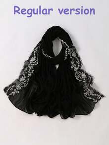 1件装女士纯色刺绣蕾丝棉布头巾，花卉刺绣雪纺围巾披肩，柔软轻盈透气长款头巾，休闲百搭，适合日常、节日、聚会、外出等场合。 - 多色 - 查看 17