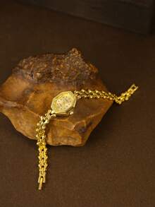 1pc Golden Bracelet Style Youth Quartz Watch Fashionable And Casual Suitable For Daily Matching Back To School/Graduation Gifts - Gold - View 1