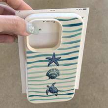 1个TPU材质清新蓝白条纹海龟图案手机壳，兼容苹果17 Pro Max/17/16 Pro Max/15/13/12/11、S20 FE/A15/S24/A55、Note 11/Note 12/Note 13 Pro，全包防摔软壳保护套 - 白色 - 查看 3