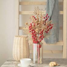 1 pieza Ramo artificial de bayas de primavera con hojas de arce doradas y bayas rojas, decoración de escritorio para el hogar para Navidad, Año Nuevo, Festival de Primavera, flores y plantas artificiales para decoración interior del hogar - Oro rojo - Ver 6