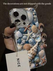 Starfish & Shell Painted Elegant New Feather Chiffon Silver Minimalist Fashion Phone Case Compatible With IPhone 17/17 Pro Max, 15, 16/16 Pro, 15 Pro Max, P13, P14, P11, P12, XS, XR, 7/8, 7/8 Plus, S2, S23 Ultra, A14, A15, A50, A12, A32, A52, A72, A51, A21S, A13, A14, S22 Ultra, S23, A33, A53, S20 FE - Multicolor - View 7