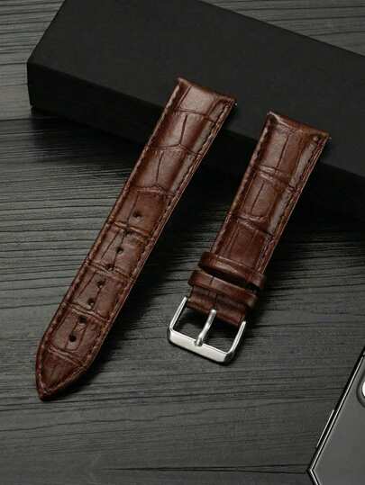 1PC Men's Business Leather Watch Band, Compatible With Samsung, Compatible With Smartwatches, Universal 18mm/20mm/22mm Genuine Leather Sports Strap, Smartwatch Replacement Strap, Fashionable Smart Band Compatible With Samsung Galaxy Watch 7/6/5/4 Models, Stylish Watch Strap Accessories