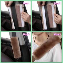 Natural Fur Eco-Friendly Genuine Fluffy Sheep Wool Car Seat Belt Pads, Soft Texture Shoulder Neck Cushion Pad, Genuine Australia - A - Ver 3
