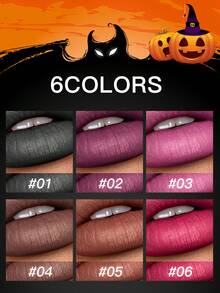 USHAS Dark-Toned Lipsticks, Suitable For Halloween Goth Makeup, Matte Velvet Texture, Smooth Application, Shades: Black, Dark Purple, Brown, Ideal For Parties, Holidays, Cosplay - #06 - 查看 3